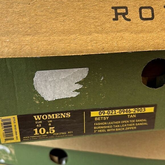 NEW Roper Betsy Leather Sandal Sz 10.5 Open Toe Tan 3" Heel Back Zipper Western - Picture 8 of 8